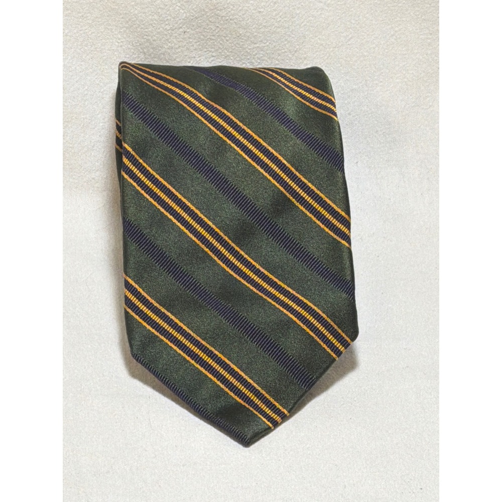 Altea Milano Mens Silk Cotton Striped Tie Green Navy Gold Made in Italy